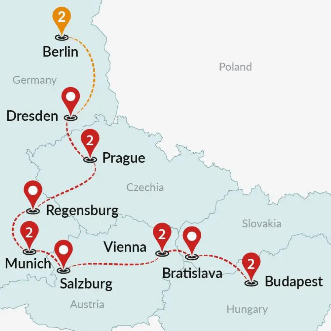 4 Star Berlin To Budapest Tour Map